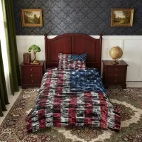 Sonstiges Bettbezug mit amerikanischer Flagge, 155 x 220 cm, Retro-Rot und Blau, USA-Flaggen-Druck, 1 Kissenbezug, Polyester