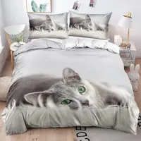 Sonstiges Bettwäsche-Set 3D Katze 200x200 cm Blau Mikrofaser 3-teilig mit Reißverschluss