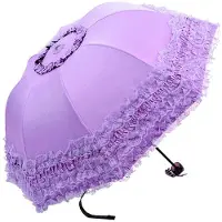 Merkloos Vintage Faltbarer Sonnenschirm mit Spitze und 3D Blumenstickerei - Blau