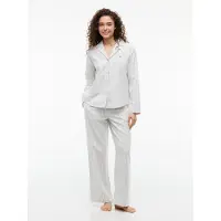 Tommy Hilfiger Pyjama "FLANNEL SET", Damen, Gr. L (40), Flanell, weiß (flannel stripe grau), Flanell, Obermaterial: 100% Baumwolle, UNDERWEAR, lang, Homewear-Sets Pyjama
