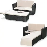 Melko Gartenmöbel Polyrattan Lounge Tisch Fußbank klappbar Sitzgruppe - Schwarz