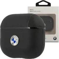 BMW BMA3SSLBK AirPods 3 Hülle, schwarz/schwarz, Echtleder, silbernes Logo