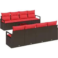 vidaXL Sofa Set 9 stk. 8-Sitzanzahl Beige und Rot Poly-Rattan