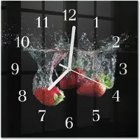 Drukarnia Piga Tulup Glasuhr Wanduhr Küchenuhr Echt-Glas 30x30 cm Modern Dekorativ Geräuschlos Weiße Zeiger - Erdbeeren