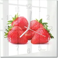 Drukarnia Piga Tulup Glasuhr Wanduhr Küchenuhr Echt-Glas 30x30 cm Modern Dekorativ Geräuschlos Weiße Zeiger - Erdbeeren