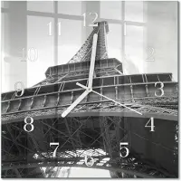 Drukarnia Piga Tulup Glasuhr Wanduhr Küchenuhr Echt-Glas 30x30 cm Modern Dekorativ Geräuschlos Weiße Zeiger - Eiffelturm Paris