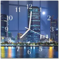 Drukarnia Piga Tulup Glasuhr Wanduhr Küchenuhr Echt-Glas 30x30 cm Modern Dekorativ Geräuschlos Weiße Zeiger - Abend in der Stadt
