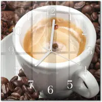 Drukarnia Piga Tulup Glasuhr Wanduhr Küchenuhr Echt-Glas 30x30 cm Modern Dekorativ Geräuschlos Weiße Zeiger - Tasse Kaffee
