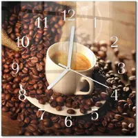 Drukarnia Piga Tulup Glasuhr Wanduhr Küchenuhr Echt-Glas 30x30 cm Modern Dekorativ Geräuschlos Weiße Zeiger - Tasse Kaffee