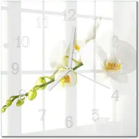 Drukarnia Piga Tulup Glasuhr Wanduhr Küchenuhr Echt-Glas 30x30 cm Modern Dekorativ Geräuschlos Weiße Zeiger - Orchidee