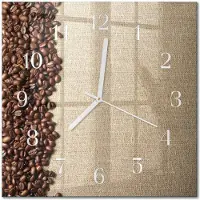 Drukarnia Piga Tulup Glasuhr Wanduhr Küchenuhr Echt-Glas 30x30 cm Modern Dekorativ Geräuschlos Weiße Zeiger - Kaffeebohnen