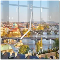 Drukarnia Piga Tulup Glasuhr Wanduhr Küchenuhr Echt-Glas 30x30 cm Modern Dekorativ Geräuschlos Weiße Zeiger - Stadt Prag
