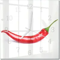 Drukarnia Piga Tulup Glasuhr Wanduhr Küchenuhr Echt-Glas 30x30 cm Modern Dekorativ Geräuschlos Weiße Zeiger - Chili-Pfeffer