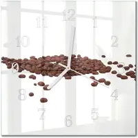 Drukarnia Piga Tulup Glasuhr Wanduhr Küchenuhr Echt-Glas 30x30 cm Modern Dekorativ Geräuschlos Weiße Zeiger - Kaffeebohnen