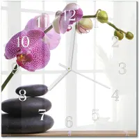 Drukarnia Piga Tulup Glasuhr Wanduhr Küchenuhr Echt-Glas 30x30 cm Modern Dekorativ Geräuschlos Weiße Zeiger - Orchidee