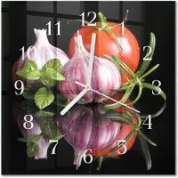 Drukarnia Piga Tulup Glasuhr Wanduhr Küchenuhr Echt-Glas 30x30 cm Modern Dekorativ Geräuschlos Weiße Zeiger - Tomaten-Knoblauch