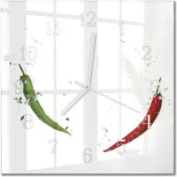 Drukarnia Piga Tulup Glasuhr Wanduhr Küchenuhr Echt-Glas 30x30 cm Modern Dekorativ Geräuschlos Weiße Zeiger - Chilischoten