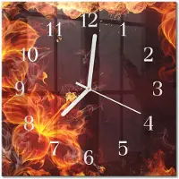 Drukarnia Piga Tulup Glasuhr Wanduhr Küchenuhr Echt-Glas 30x30 cm Modern Dekorativ Geräuschlos Weiße Zeiger - Blumen des Feuers
