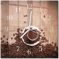 Drukarnia Piga Tulup Glasuhr Wanduhr Küchenuhr Echt-Glas 30x30 cm Modern Dekorativ Geräuschlos Weiße Zeiger - Kaffeebohnen