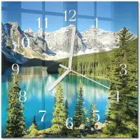 Drukarnia Piga Tulup Glasuhr Wanduhr Küchenuhr Echt-Glas 30x30 cm Modern Dekorativ Geräuschlos Weiße Zeiger - Berge Natur