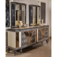 Casa Padrino Luxus Barock Möbel Set Beige / Schwarz / Gold - 1 Barock Sideboard mit 4 Türen & 2 Barock Wandspiegel - Handgefertigte Barock Möbel - Edel & Prunkvoll