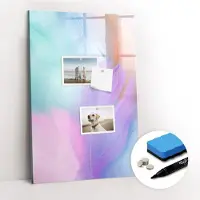 Coloray Magnetische Notiztafel - Schwarzer Marker + Schwamm + Magnete - 40 x 60 cm - Pastellfarbene Federn