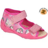 Befado Sandalen Papi 342P043 rosa mit Lederinnensohle, Glitzer mit Einhörnern, Klettverschluss