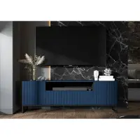 Meble Lindner TV-Schrank Glamour TV-Schrank Elpis 2 Dreitürig Modern Lindner Möbel 150cm x 51,5cm x 36,5cm Farbe: Marineblau matt Rahmen: Schwarz - Metall