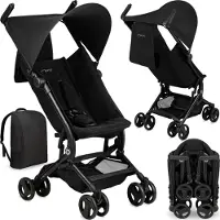 Momi GRACE – Ultraleichter Baby Kompaktbuggy 6,2 kg mit Einhand-Faltung & Standfunktion, inkl. Rucksack, bis 15 kg – Schwarz