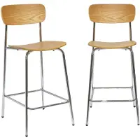 Sweeek - 2er-Set Vintage Barhocker aus Metall und Sperrholz - Verchromt