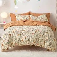 Sonstiges Bettwäsche-Set Blumen Creme Orange 135x200cm 4tlg Mikrofaser 100