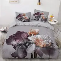 Sonstiges Bettwäsche-Set 200x200cm Grau Blumen Floral Microfaser 2 Kissenbezüge 80x80cm