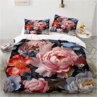 Sonstiges Bettwäsche Set 220x240 cm Blumen Motiv Rosa Bunt Mikrofaser 3-teilig mit Reißverschluss und 2 Kissenbezügen 80x80 cm