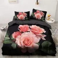 Sonstiges Bettwäsche-Set Rosen 135x200cm Rosa Blumenmuster Einzelbett Microfaser 1 Bettbezug + 1 Kissenbezug 80x80cm