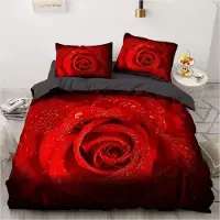 Sonstiges Bettwäsche-Set 200x220cm Rot Vintage Rose 2 Kissenbezüge 80x80cm Microfaser mit Reißverschluss