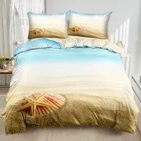 Sonstiges Bettwäsche-Set 155x220cm Meer Strand 3D Mikrofaser 3-teilig mit Reißverschluss