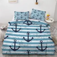Sonstiges Bettwäsche-Set Anker 200x200 cm 3-teilig Mikrofaser Wendebettwäsche mit Reißverschluss 3D Motiv Ozean Maritim