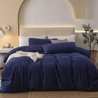 Gezu Bettwäsche Set 220x240 cm Baumwolle Marineblau 3-teilig mit 2 Kissenbezügen 80x80 cm Reißverschluss