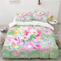 Sonstiges Bettwäsche-Set 135x200 cm Blumen Motiv Bunt Grün Mikrofaser 2-teilig mit Reißverschluss und 80x80 cm Kissenbezug