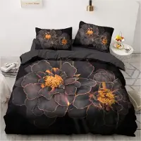 Sonstiges Bettwäsche Set Blumen Vintage Schwarz Orange 220x240cm 2 Kissenbezüge 80x80cm Mikrofaser mit Reißverschluss