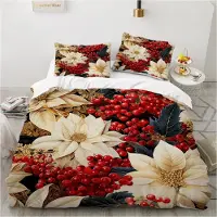 Sonstiges Bettwäsche-Set 4-teilig 135x200 cm Blumen Motiv Weiß Rot Mikrofaser 2 Kissenbezüge 80x80 cm