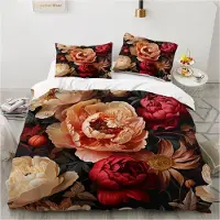 Sonstiges Bettwäsche-Set 220x240 cm Rosa Rot Blumen Motiv 3-teilig Mikrofaser mit 2 Kissenbezügen 80x80 cm