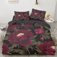 Sonstiges Bettwäsche-Set 135x200 cm Rot Lila Blumen Motiv Mikrofaser 2-teilig mit Reißverschluss