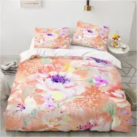 Sonstiges Bettwäsche Set 200x220 cm Blumen Motiv Bunt Orange Floral Mikrofaser 3-teilig mit Reißverschluss 2 Kissenbezüge 80x80 cm