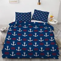 Sonstiges Bettwäsche-Set Anker 155x220 cm 3-teilig Mikrofaser Wendebettwäsche mit Reißverschluss 2 Kissenbezüge 80x80 cm Ozean Maritim 3D Motiv