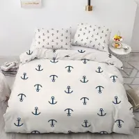 Sonstiges Bettwäsche-Set 135x200 cm 4-teilig Mikrofaser Anker Motiv Ozean Maritim Wendebettwäsche mit Reißverschluss 2 Kissenbezüge 80x80 cm