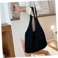 Markenlos Hollow-Out Design Damen Schultertasche mit Stauraum, gehäkelte Tasche in Schwarz für Mädchen und Frauen
