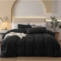Gezu Bettwäsche-Set 155x220 cm Baumwolle Schwarz Anthrazit 3-teilig mit Reißverschluss