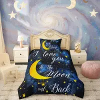 Sonstiges Bettwäsche-Set Sterne Mond 155x220 cm Mikrofaser Aquarell Marineblau Galaxie