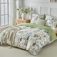Sonstiges Bettwäsche-Set 200x200 cm 3-teilig Mikrofaser Grün Garten Blumen mit 2 Kissenbezügen 80x80 cm Reißverschluss